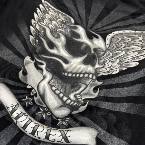 Avirex Y2K Skull and Wings Rhinestones Punk Grunge Gothic Black Shirt Size L - Picture 3 of 7